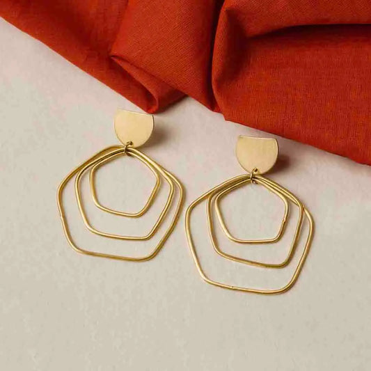 Brass Assymetrical Dangle Earrings