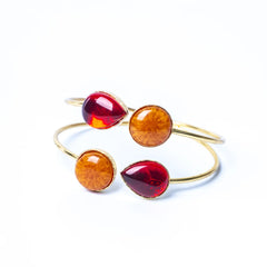 Brass Resin Teardrop Circle Open Cuff Bangle