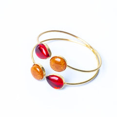 Brass Resin Teardrop Circle Open Cuff Bangle