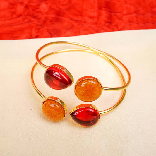 Brass Resin Teardrop Circle Open Cuff Bangle