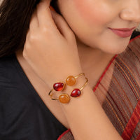 Brass Resin Teardrop Circle Open Cuff Bangle