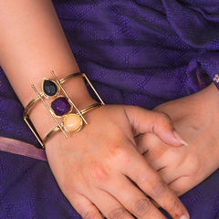 Brass Geometric Resin Stone Cuff Bangle