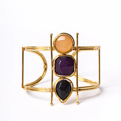 Brass Geometric Resin Stone Cuff Bangle
