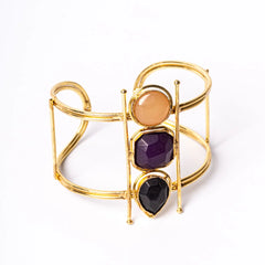 Brass Geometric Resin Stone Cuff Bangle