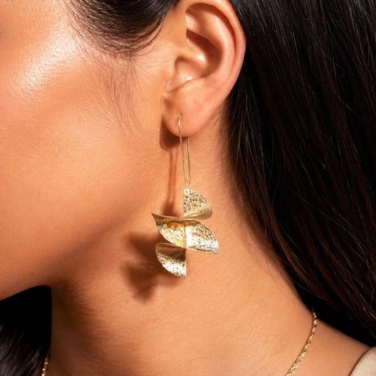 Brass Conical Spiral Drop Earrings