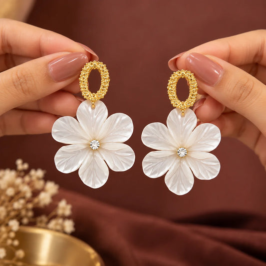White Floral Drop Earrings