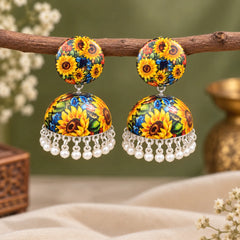Sunflower Bloom Meenakari Jhumka
