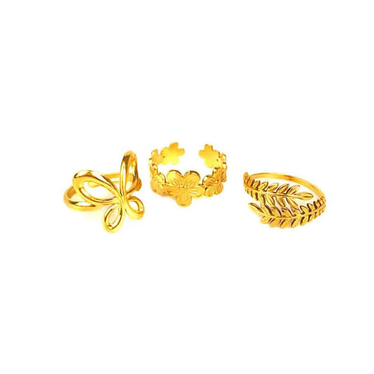 Pack Of 3 Floral Elegance Adjustable Rings Combo