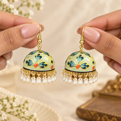 Sage Green Meenakari Jhumka