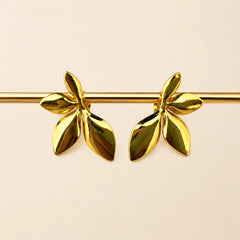 Sculptural Leaf Petal Stud Earrings - 18K Gold Plated