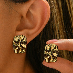 Crinkled Statement Stud Earrings - 18K Gold Plated