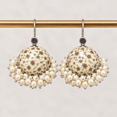 Pearl Cluster White Meenakari Earrings