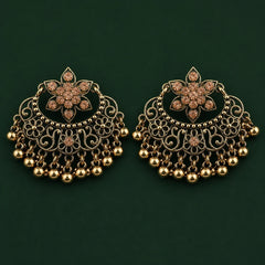 Antique Gold Floral Chandbali with Ghungroo