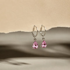 Pink Teardrop Crystal Huggie Hoop Earrings