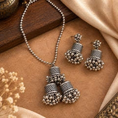 Antique Jhumka Charm Necklace Set