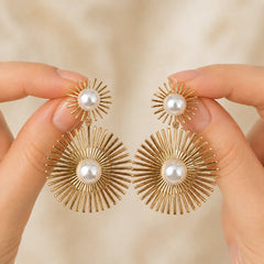 Pearl Sunburst Dangle Earrings