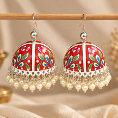 Red Floral Meenakari Jhumkas