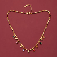 Multi Gem Stone Beaded  Necklace - 18K Gold Plated