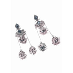 Oxidised Black Triple Jhumka Earrings