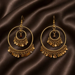 Double Hoop Gold Earrings with Coin Latkan