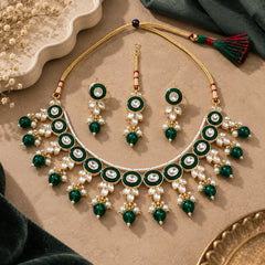 Green Kundan Pearl Necklace Set