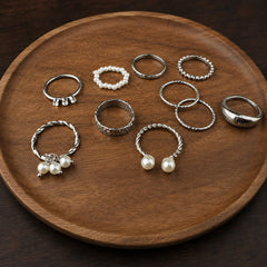 Silver Pearl Sleek Ring Combo