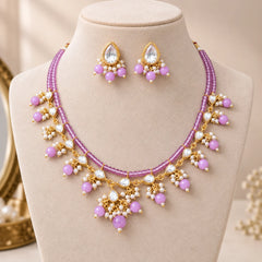 Lilac Beaded Kundan Necklace Set