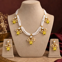 Yellow Beaded Kundan Necklace Set