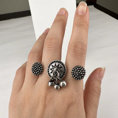 Oxidised Double Finger Ring Ghungroo Tribal Ring