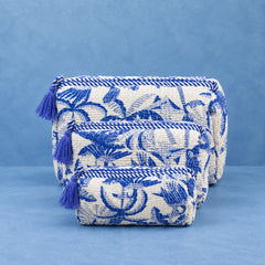 Blue White Tropical 3 Layered Pouches