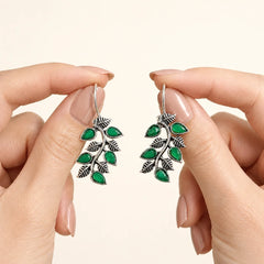 Emerald Leaf Oxidised Earrings