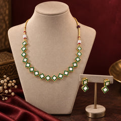 Green Kundan Square Necklace Set
