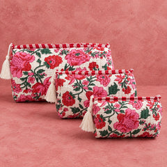 White Red Pink Floral 3 Layered Pouches
