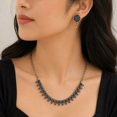 Oxidised Leaf Choker Necklace Set