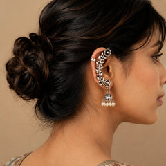 Oxidised Ear Cuff with Pearl Jhumki