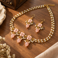 Peach Kundan  Necklace and Earring Set