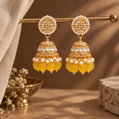 Yellow Floral Jhumka Earrings