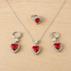 Ruby Heart Crystal Jewellery Set
