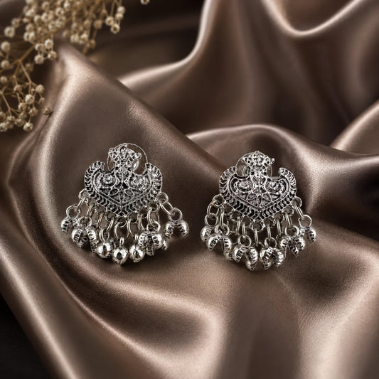Oxidised Silver Ghungroo Stud Earrings