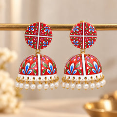 Red Floral Meenakari Jhumka
