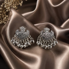 Oxidised Silver Ghungroo Stud Earrings