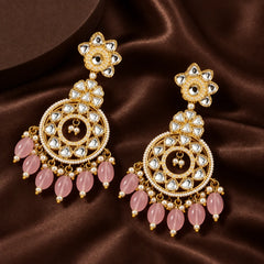 Gulabi Kundan Chandbali Earrings