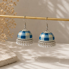 Blue & White Mosaic Meenakari Jhumkas
