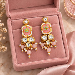 Pink Crystal Kundan Earrings