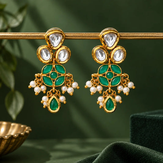 Emerald Pearl Kundan Earrings