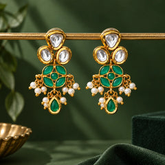 Emerald Pearl Kundan Earrings