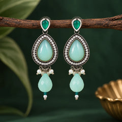 Mint Crystal Kundan Earrings
