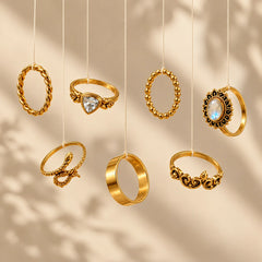 Set of 7 Gold Vintage Stone Rings Combo