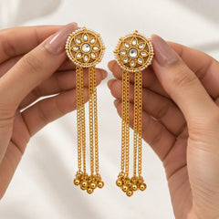 Golden Floral Disc Kundan Earrings