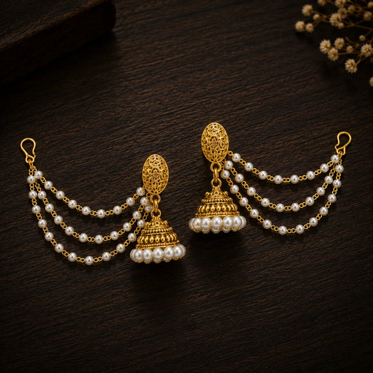 Temple Pearl Festive Gold-Tone Jhumkas